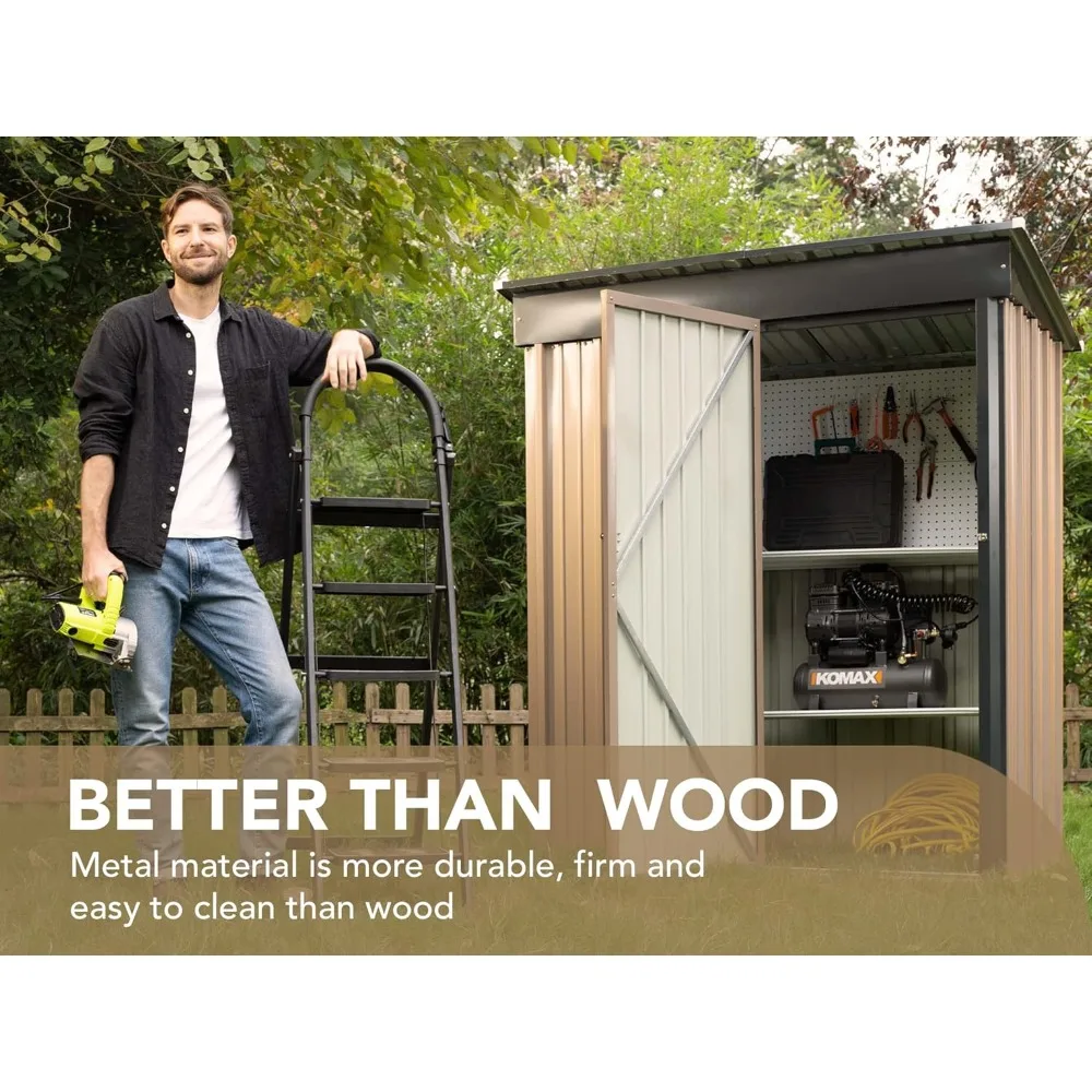 سقيفة تخزين خارجية 5 × 3 أقدام قابلة للقفل سقيفة حديقة معدنية من الفولاذ المقاوم للتآكل مع باب واحد قابل للقفل للخلف #5