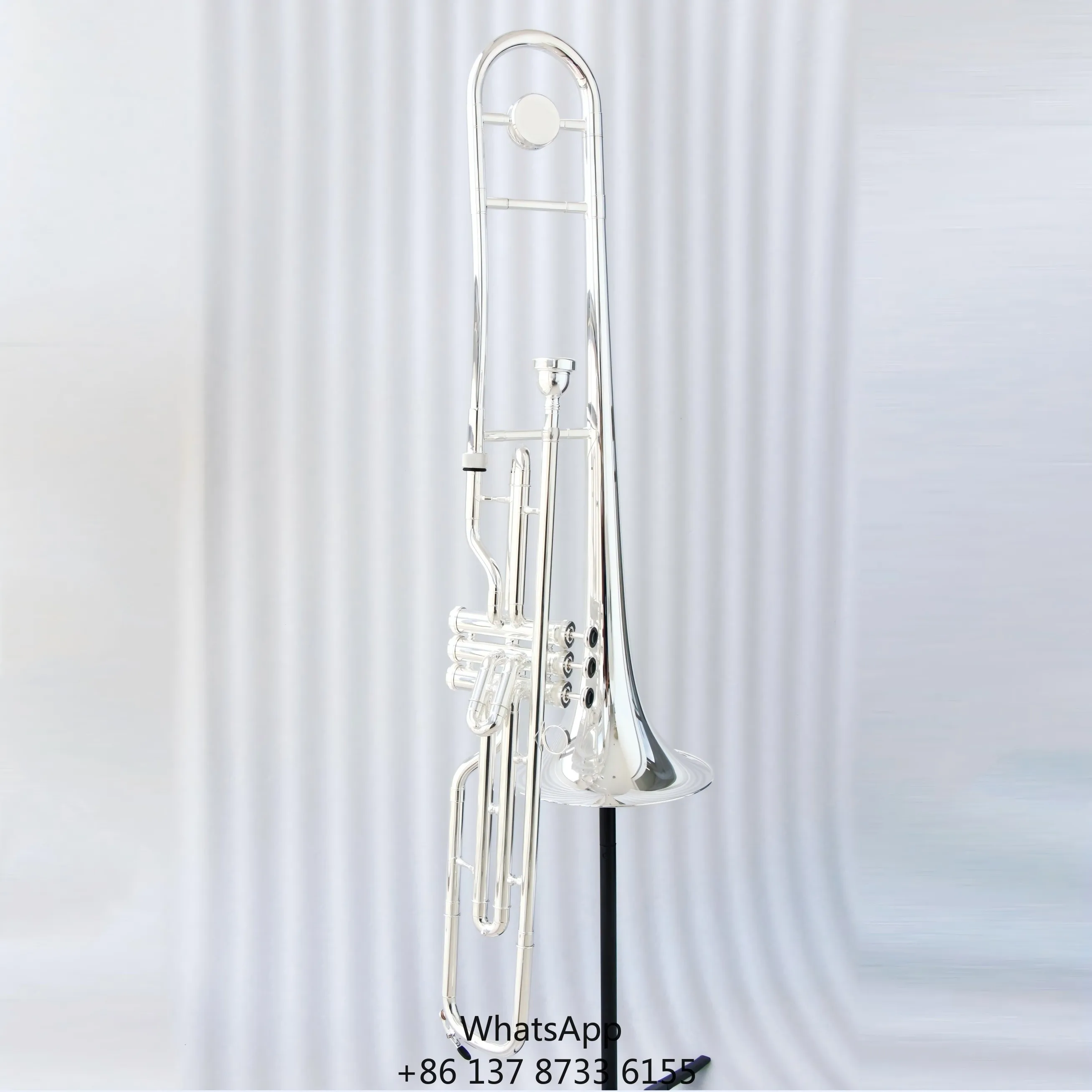 

High Quality Professional Piston Trombone C/Bb Tone Silver Plated Brass Body Cupronickel Slide For Marching Piston Trombone