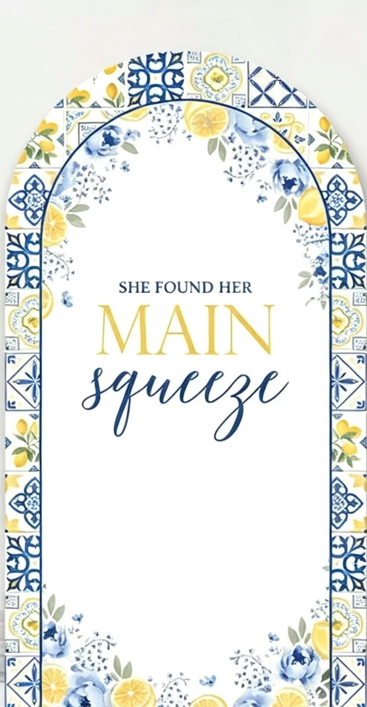Custom 2-Side She Found Her Main Squeeze Bridal Shower Arch Backdrop Cover Floral Tile Lemon Wedding Photography Background