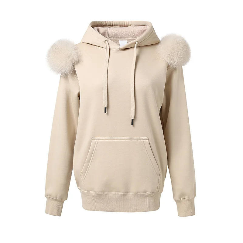 2024 New Arrival Autumn Winter Hoodie Women Fleece Pullover With Hood Real Fox Fur Lady Coat Jackets S5185