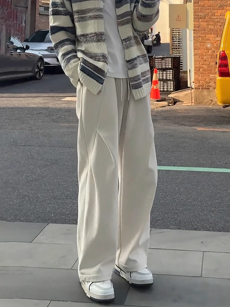 

Men's Corduroy Pants Autumn Winter Heavyweight Fce Lined Drapey Pleated Straight Leg Casual Long Trousers Faionable Yout...