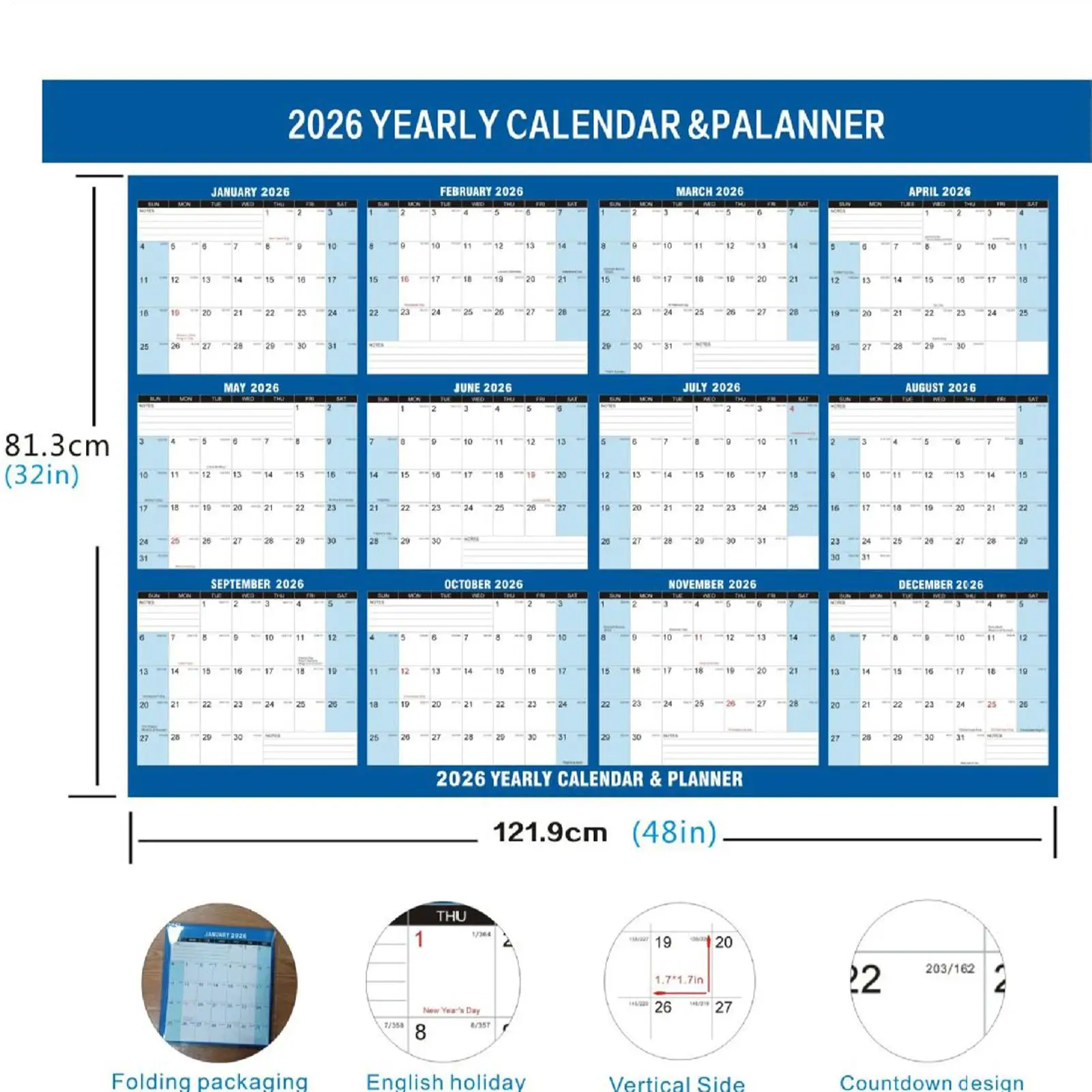 

2026 Double-sided Board Calendar Planner Dry Erase Sheet Wall Calendar Erasable Foldable Schedules Yearly Planner Organizer