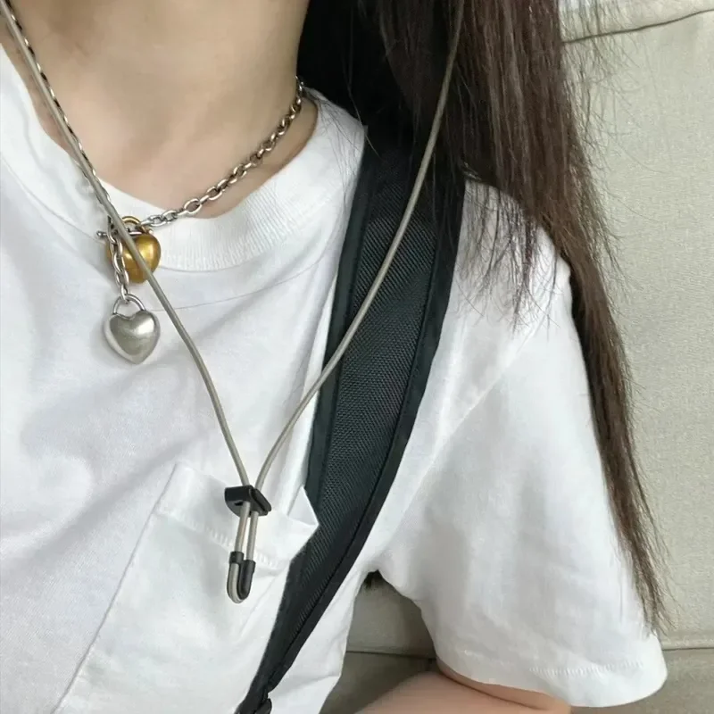 Gold and silver color matching love long sweater chain autumn and winter light luxury high-end necklace OT buckle retro and