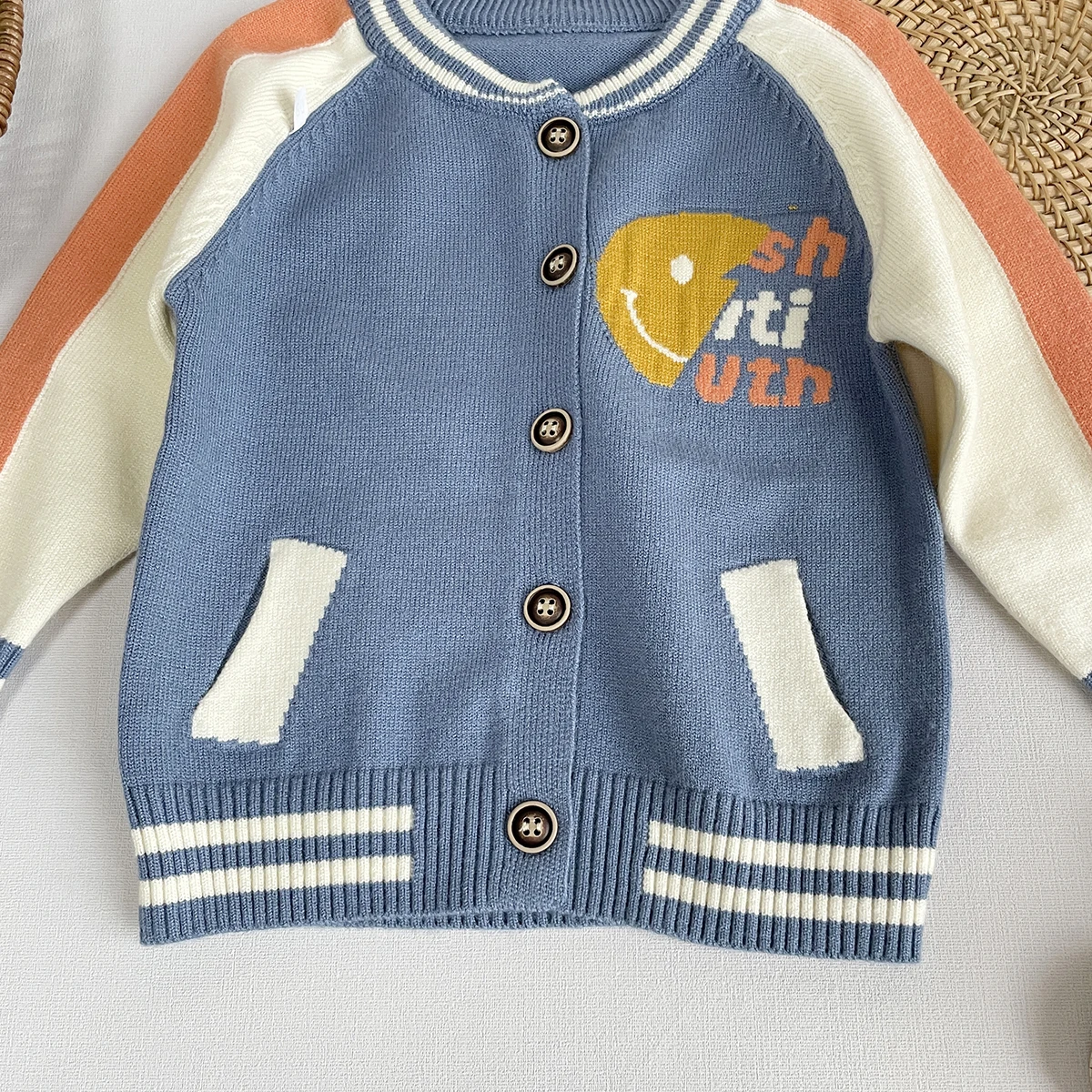 2023 Autumn New In Kids Baby Boys Full Sleeve Color Blocking Letter Knitted Top Single-breasted Coat Children Cardigan 6M-4Y