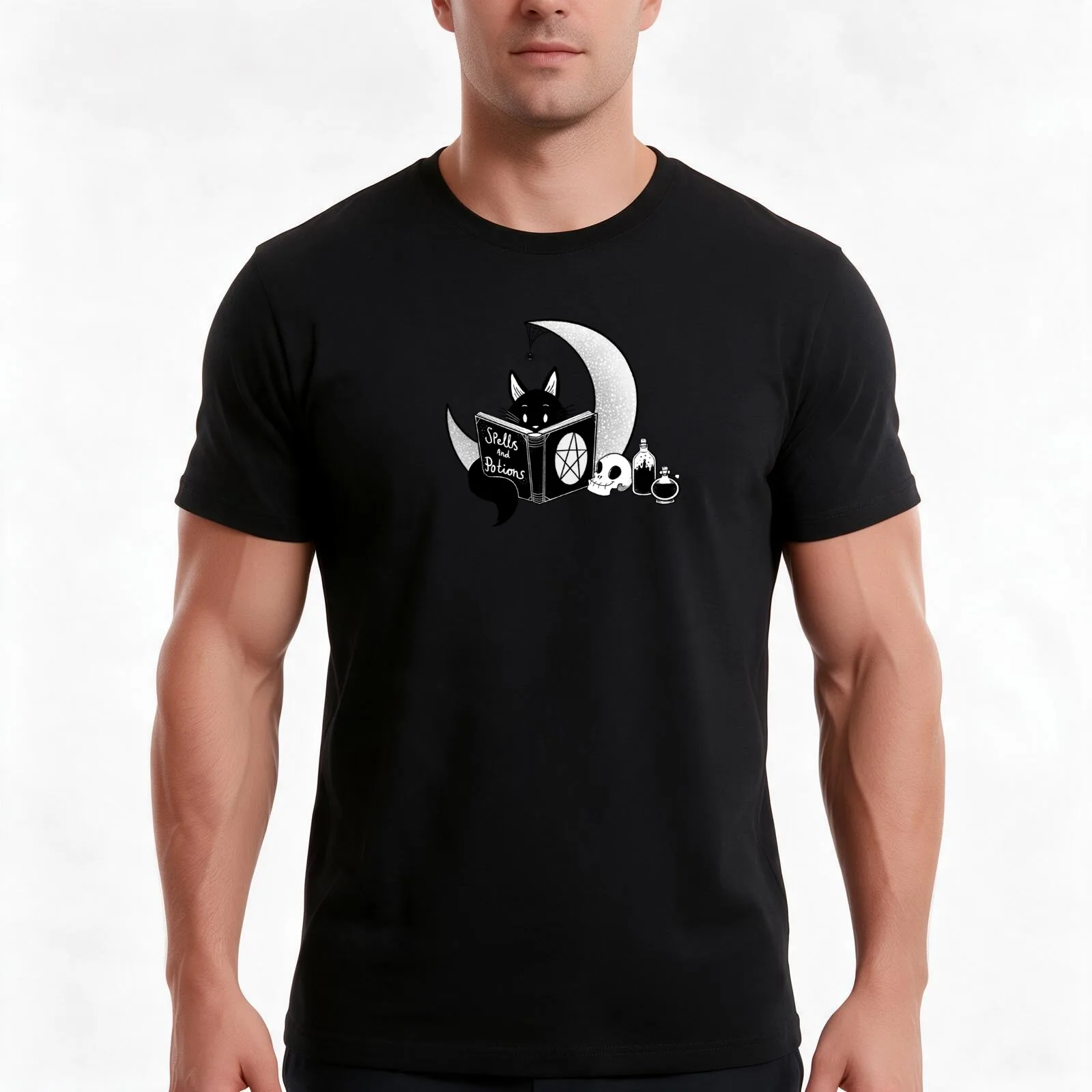 Potion Maker Cat T-Shirt, Summer Casual Cotton Tee, Oversized Streetwear Tops, Vintage Graphic Print, Loose Fit Short Sleeve