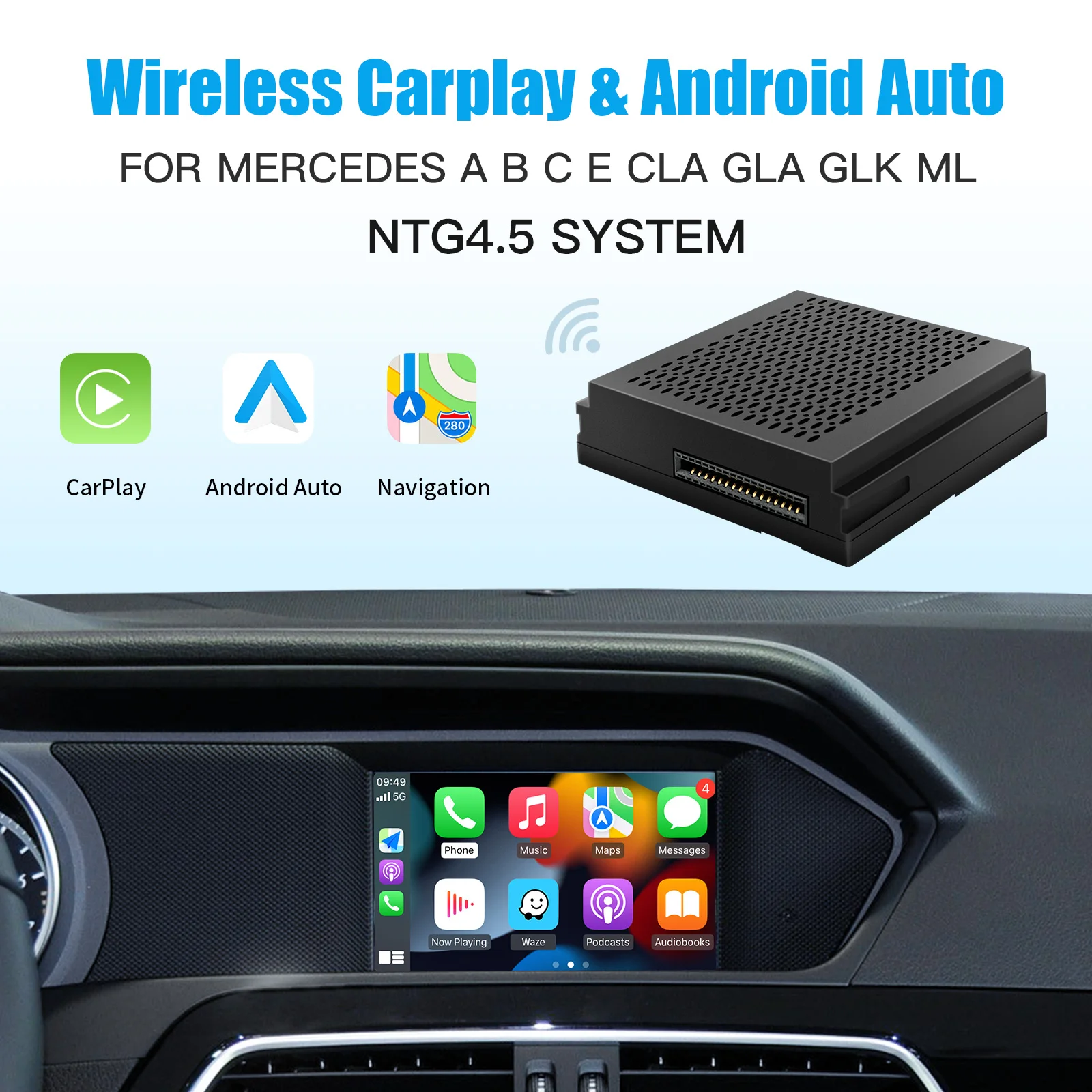 AUTOABC Wireless Carplay Android Auto For Mercedes Benz A B C E CLA GLA GLK ML NTG4.5 System Becker Interface Module Navigation