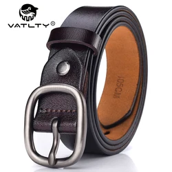 VATLTY-Cinto de Couro para Mulheres, Cintura Marrom Feminina, Fivela Prateada, 2,8 cm, 95cm-115cm, Calças de Couro