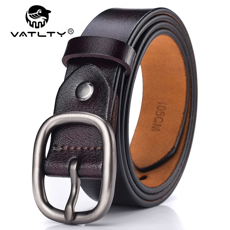 VATLTY 95cm-115cm Women's Leather Belt 2.8cm Natural Cowhide Trousers Belt Female Silver Buckle Brown Belt Jeans Waistband