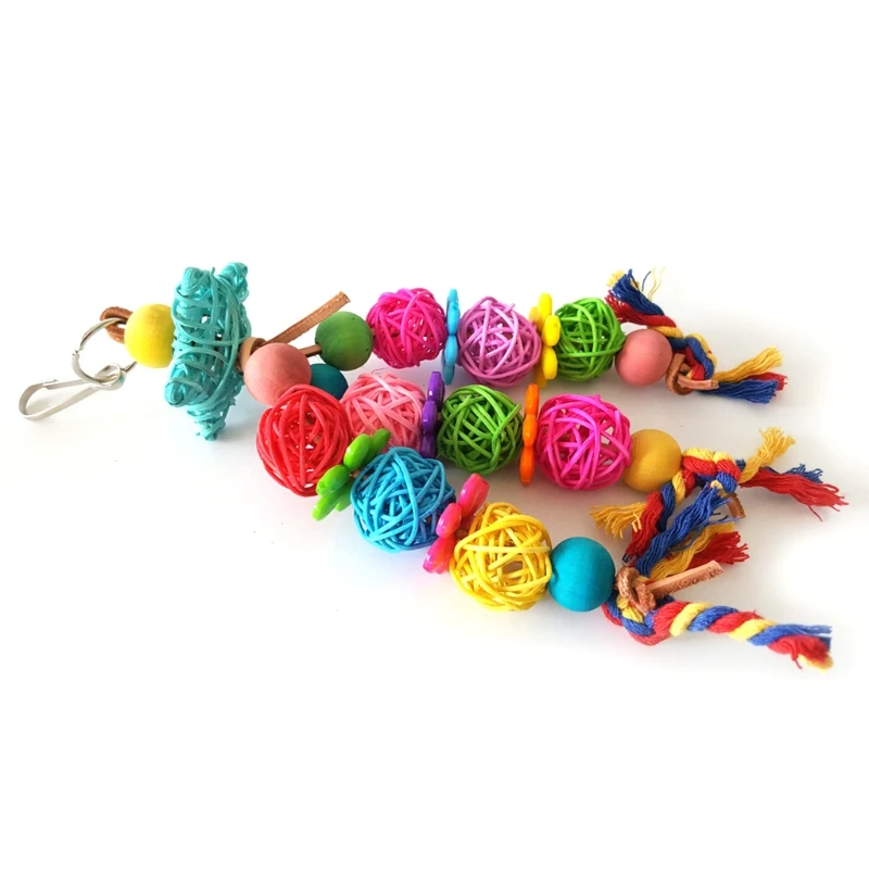 Y1UB Bird Chewing Toy Parrot Cage Wooden Beads Colorful Rattan Balls Entertainment for Small Parrots