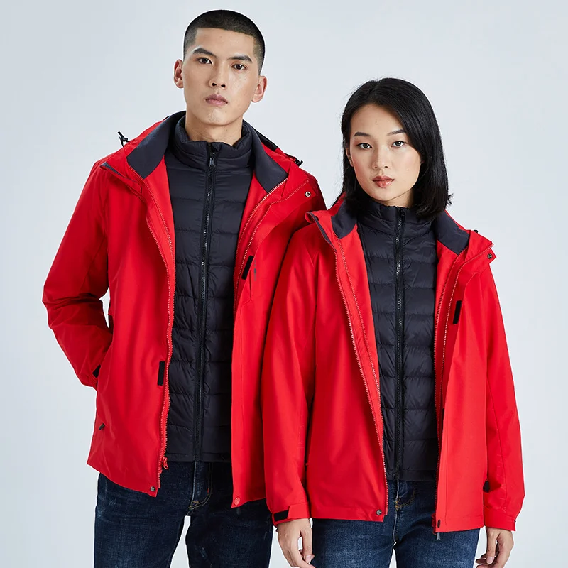 Outdoor Waterproof Windproof Jacket Two-Piece With Detachable Down Liner Men Women Trekking Camping Travel Mountaineering Coat