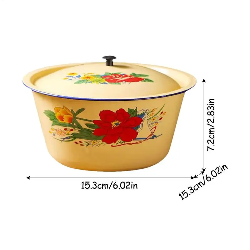 Enamel Mixing Bowl With Lid Retro Vintage Enamel Bowl Vegetable Container Pot Enamel Ware Enamels Soup Basin Container for Rice