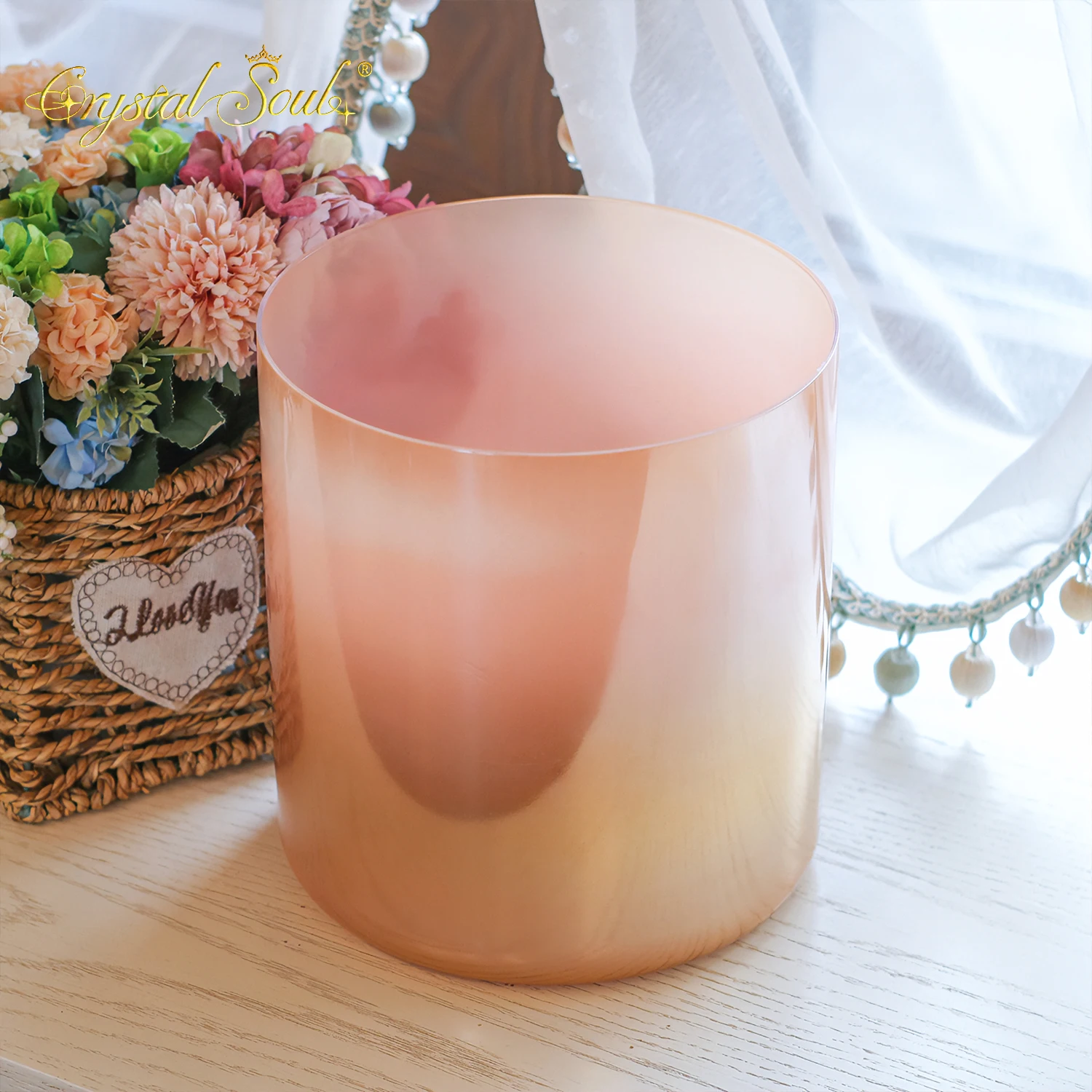 Crystal Soul 6.6 Inch 432Hz D Warm Orange Gradient Gold Crystal Singing Bowl for Sound Healing  Manufacturer Direct Delivery