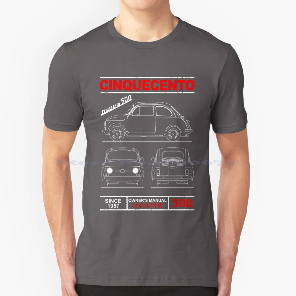 Blueprint Of The Original 500 T Shirt 100% Cotton Tee Original Fiat 500 Car Cars Nuova 500 Cinquecento 1966 Classic Car Vintage