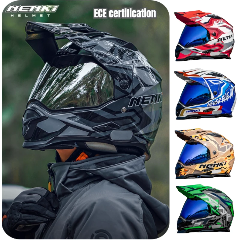 

NENKI motorcycle helmet tension helmet double lens fiberglass off-road helmet four seasons men and women ECE certification