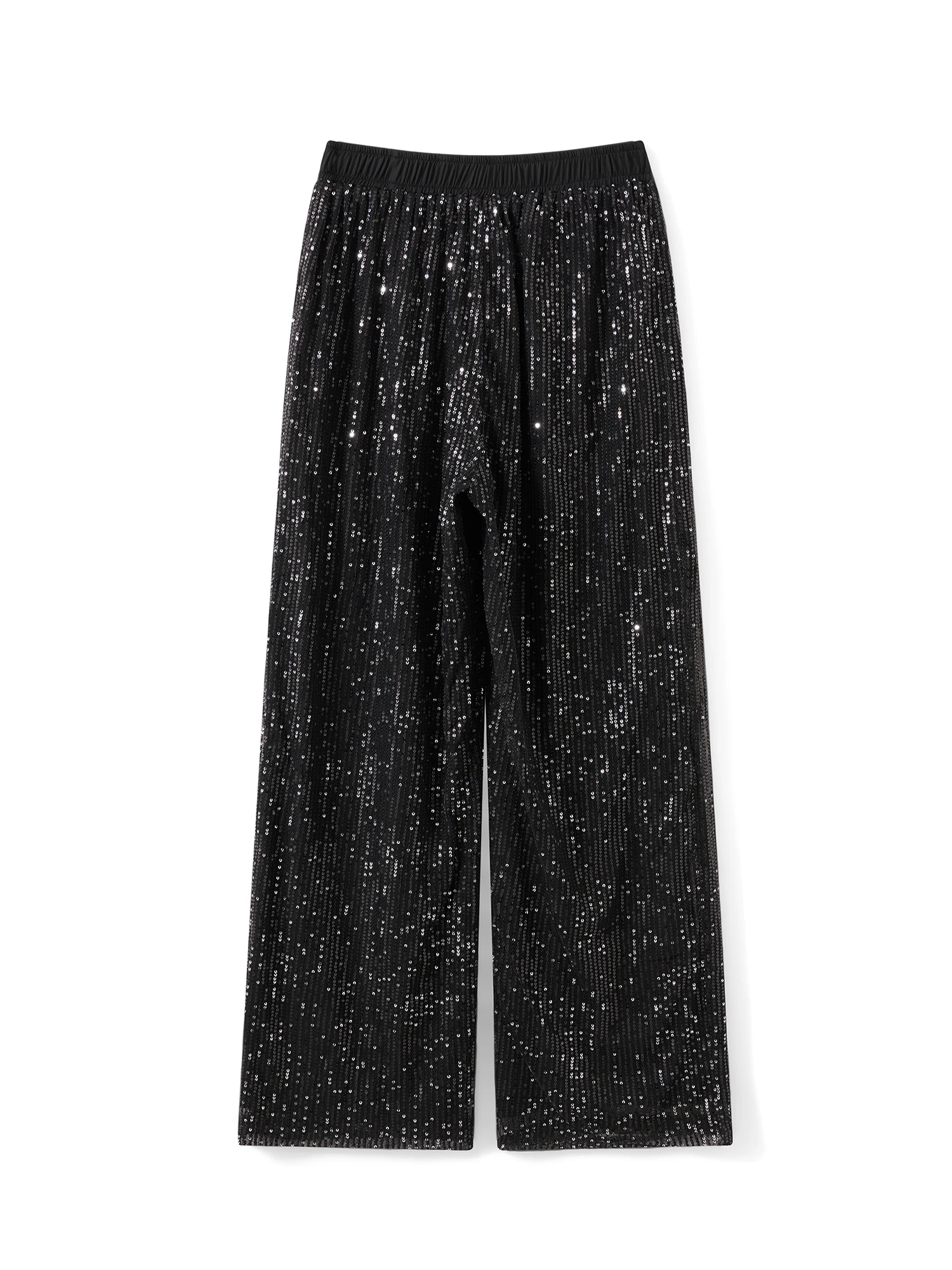 女性のハイウエストワイドレッグパンツ、キラキラ輝くスパンコール装飾のルーズフィットパーティーパンツ、シックなストリートスタイルに最適