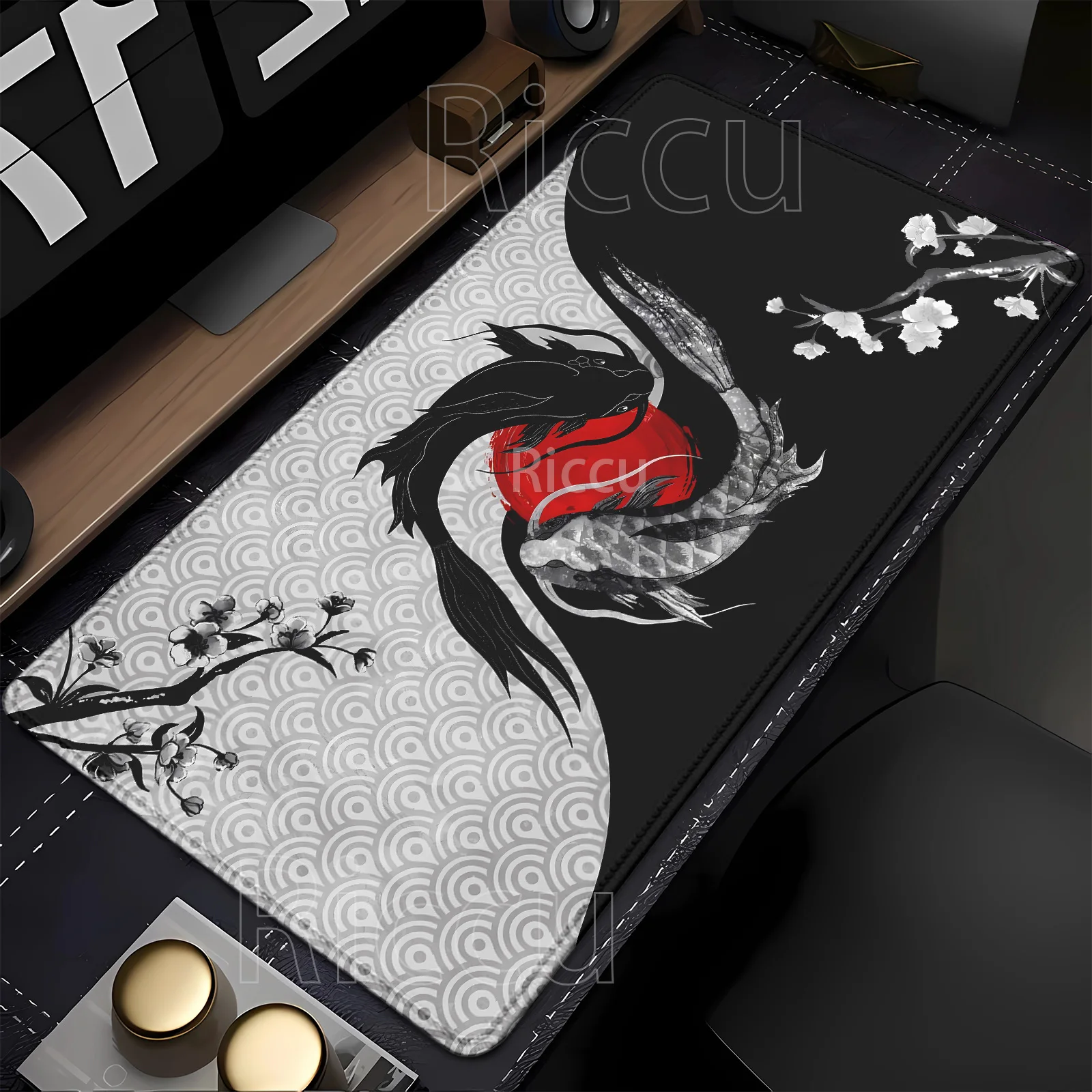Gaming Mouse Pads Yin Yang Koi Taichi Neutral Table Mats Computer Mousepad Company Big 90x40 Large Gamer Mousepads Fish Desk mat