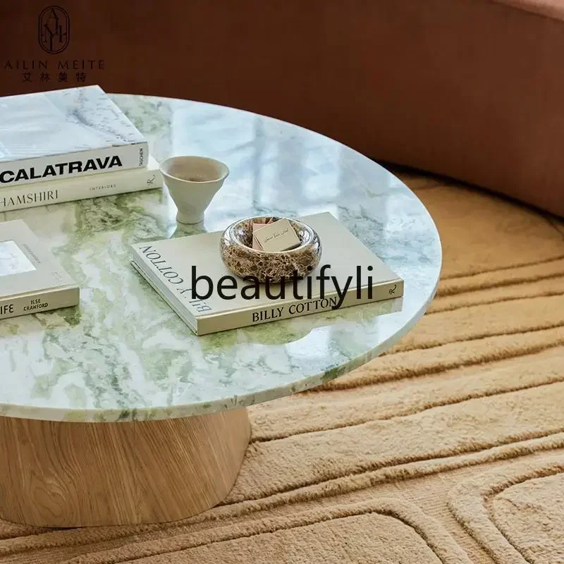 182Q Italian minimalist natural marble solid wood coffee table designer light luxury high-end edge table