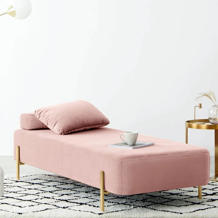 Hotel Pink Velvet Chaise Lounge Sofa Two Seater Fabric Living Room Chaise