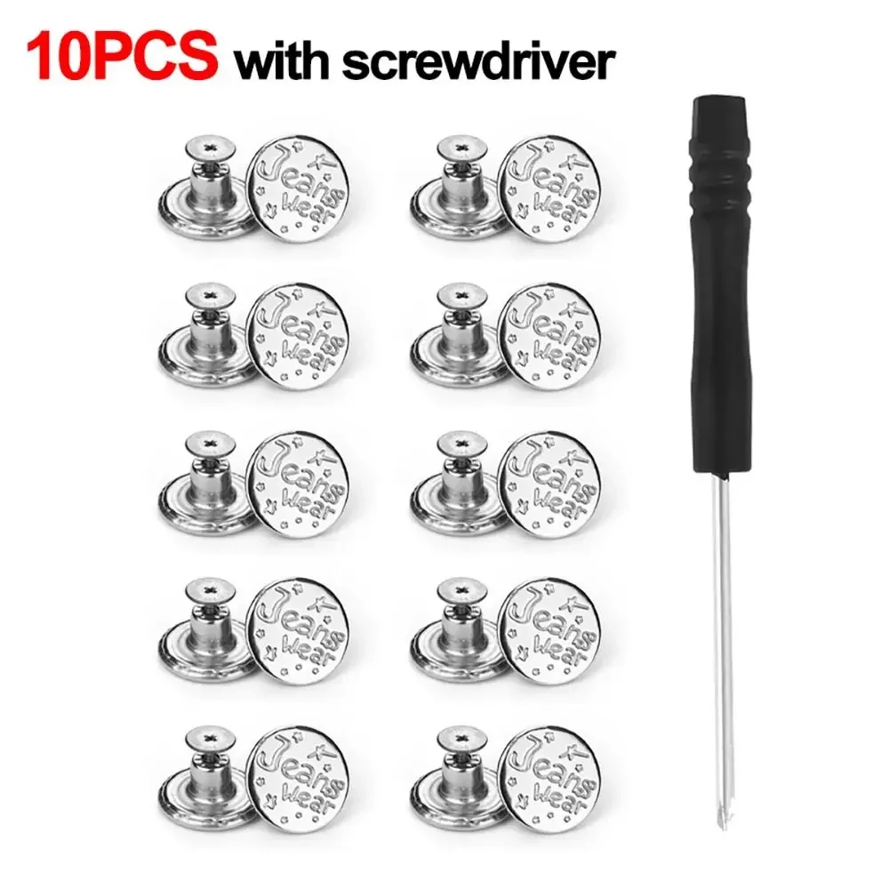 10 stuks/verpakking 17mm verstelbare spijkerbroek tailleverlenger knopen zonder spijkers, afneembare kledinggespen met gratis schroevendraaier inbegrepen
