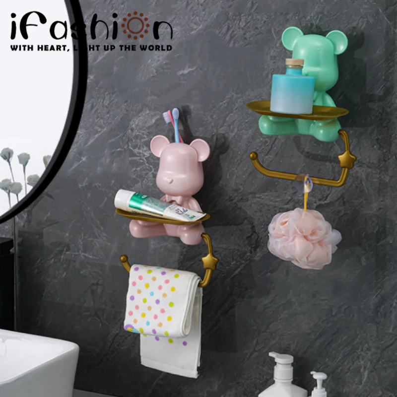 Plastic Cartoon Bear Statue Paper Roll Rack for Bathroom Roll Holder Children\'s Towel Rac Pen Holder and Living Room Decoration