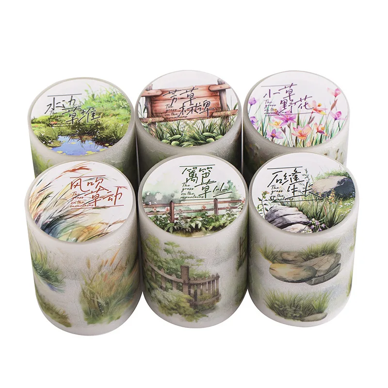 1Roll Tape Fangweed in Mountains Glitter Sand Botanical Decorative Priming Handbook Adhesives Supplies Scrapbook cut 60mm*2m