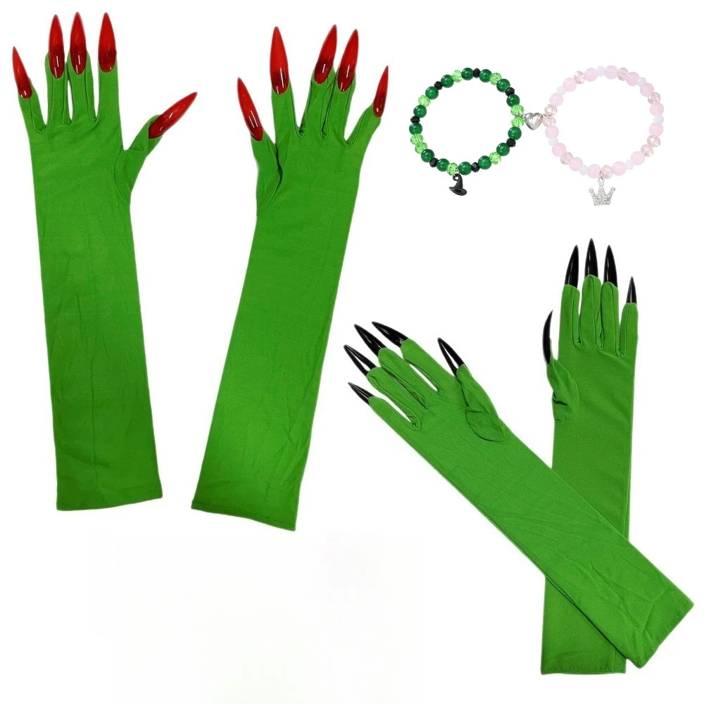 Halloween Scary Witches Nails Long Gloves Vampire Green Claw Gloves Devil Glove Halloween Cosplay Props Accessories Gifts
