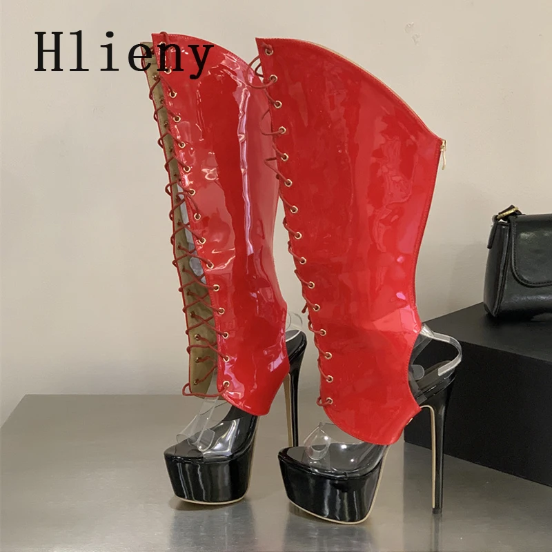 

Новые дышащие сандалии-ботфорты Hlieny на платформе с вырезами, на шнуровке и молнии, на высоком каблуке, для вечеринок и танцев