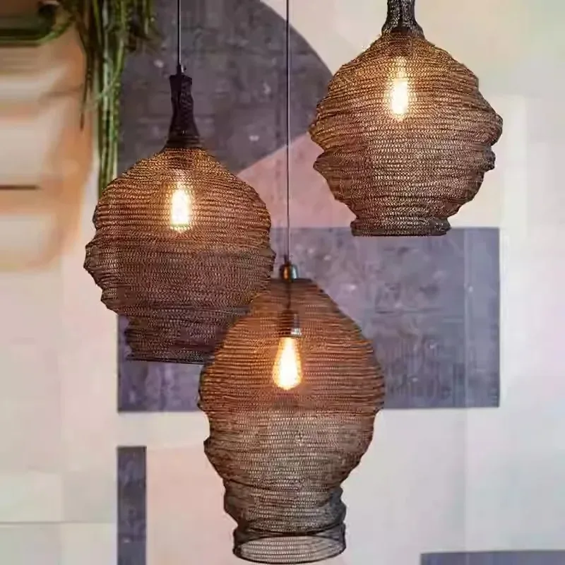 American Industrial Wire Mesh Pendant Lights Restaurant Coffee Shop Chandeliers Decoration Designer Art Lighting Hanging Lamps