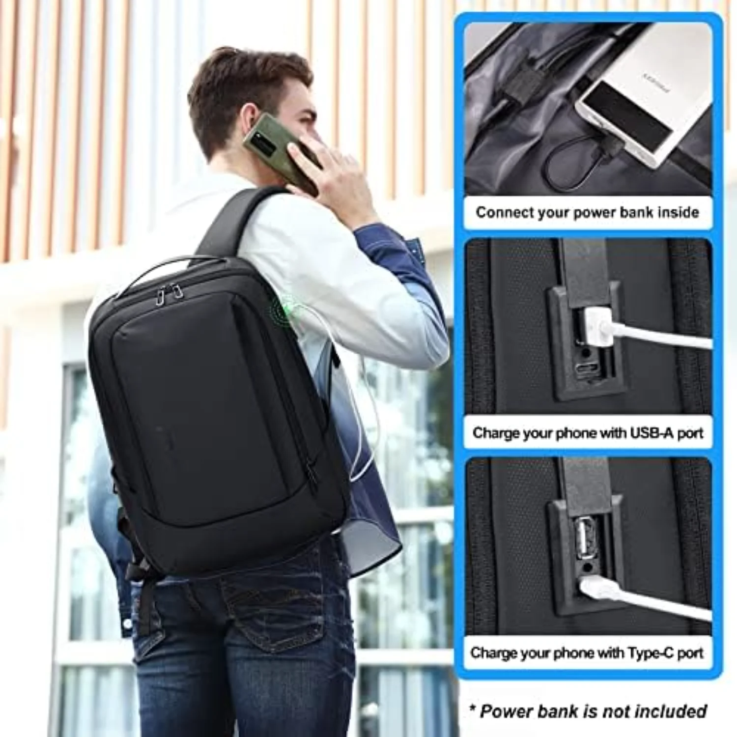 FENRUIEN Business Travel Laptop Backpack 15.6 Inch, Expandable Water Resistant with USB Port and for College/Work