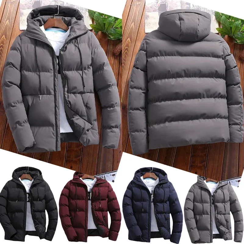 Winter warme Herren gepolsterte Baumwolle gepolsterte Jacke lässig einfarbig Reiß verschluss Kapuze flauschigen Mantel Outdoor-Ski Reiten warme Kleidung