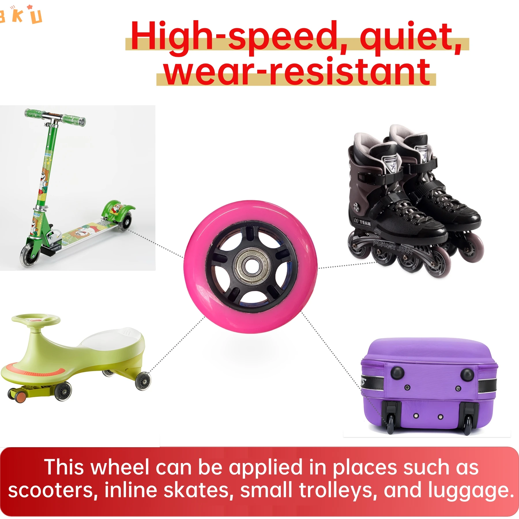 2 Pcs 80mm Inline Skate Wheels - High Elastic, Silent & Wear-Resistant for Luggage, Carts, Kids' Scooters