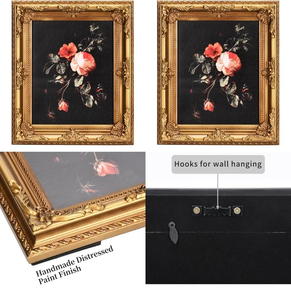 

11x14 Antique Gold Vintage Wooden Picture Frame with Acrylic Glass for Wall or Tabletop Photo Display