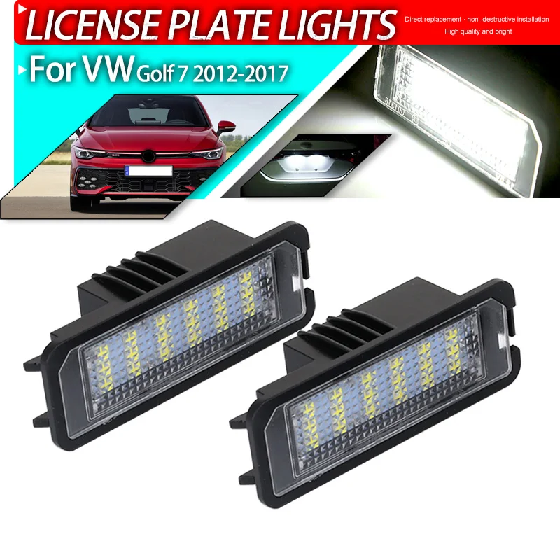 2Pcs For VW LED Number License Plate Lights Lamp Golf4 5 6 7 Passat B6 CC Eos Polo Superb Seat Leon Altea White CANbus No Error