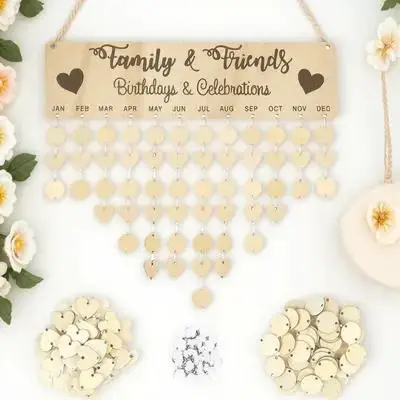 

1 Set Wooden Hanging Calendar Reminder Board Diy Home Decoration Plaque 50 Round 50 Heart Pendants Birthday Wedding Gift For