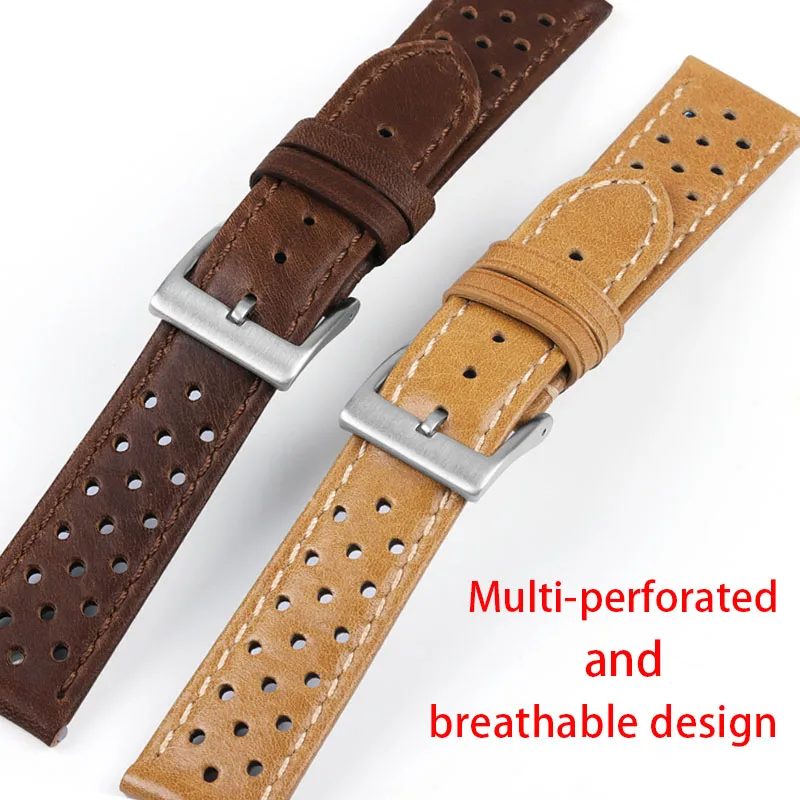 Breathable oil wax Watch Strap for Women Men 4 Colors Strap 18mm 20mm 22mm Universal Watch Band Deployment Clasp