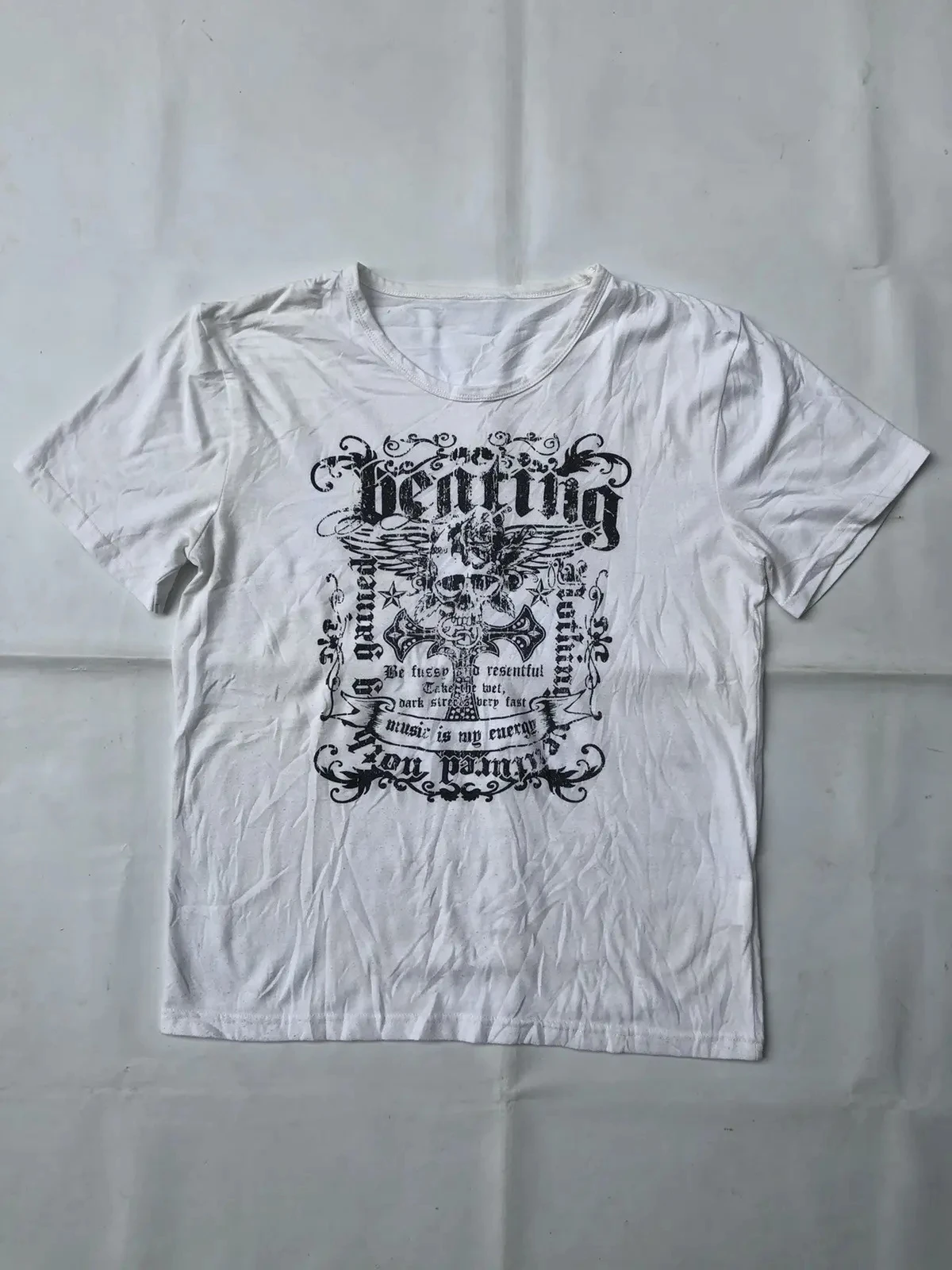 2026 New Parent‑Child Matching Oversize Cotton Tee Retro Gothic Skull Wing Cross Ornament Vintage Faded Graphic Sleeve T‑Shirt