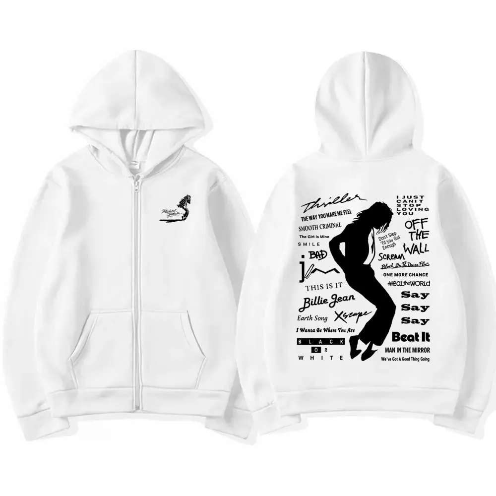 Michael Jackson Album Logo Merch Zipper Hoodie Men Vintage Gothic Rock Zip Up Jacket Men's Fashion Oversized Zip Up Sweatshirt