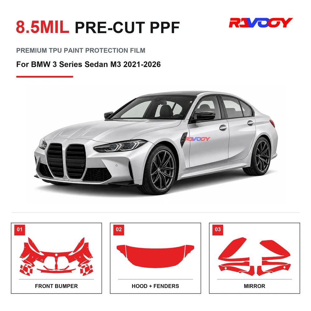 Precut PPF For BMW 3 Series Sedan M3 2021-2026 8.5mil TPU Clear Paint Protection Film Self Healing Hydrophobic Stone Chip Guard