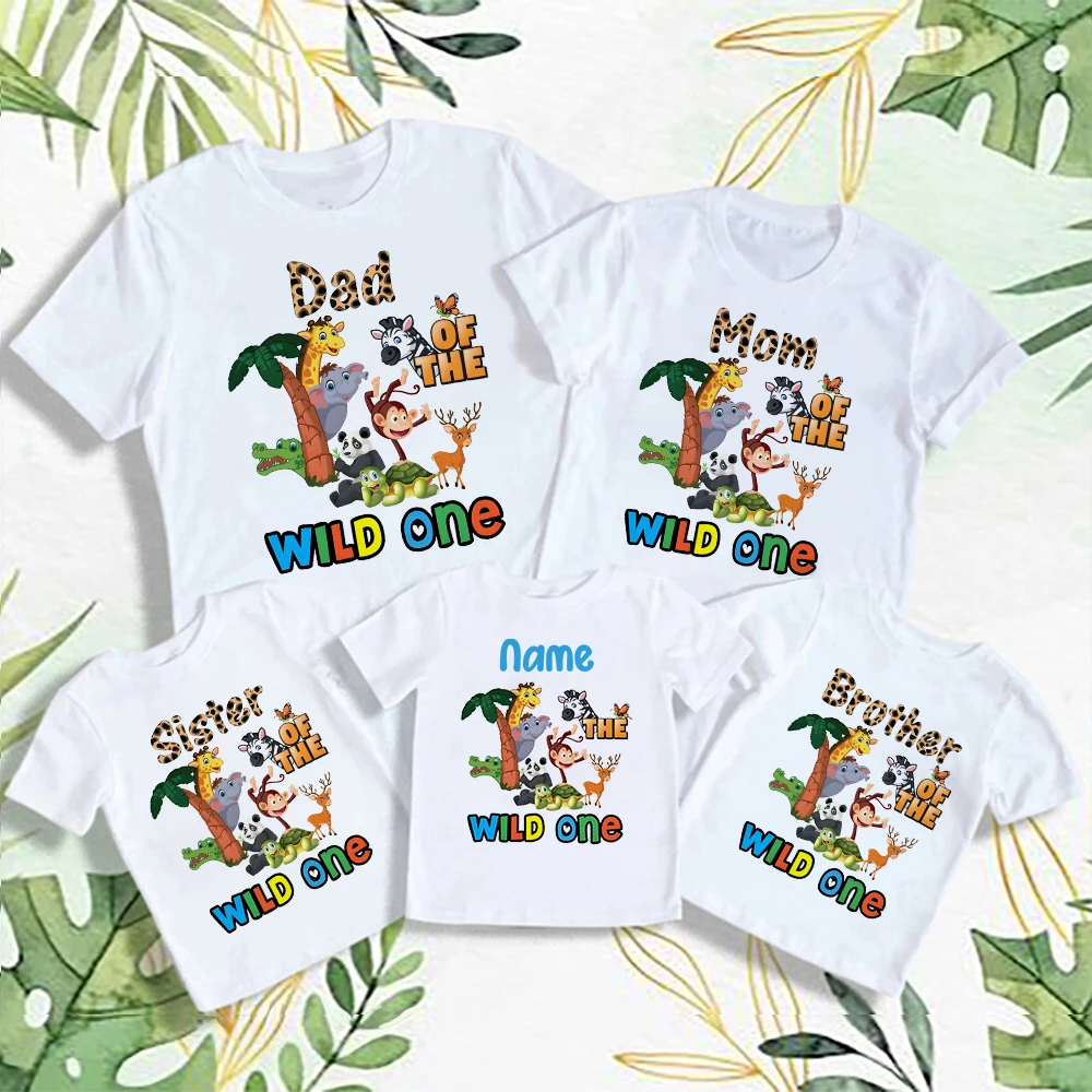 Personalised Kids Family Matching Shirt Wild One Jungle Party T-shirt Dad Mom Sis Bro Baby Look Clothes Custom Name Birthday Tee