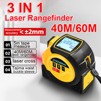 3 IN 1 40M/60M Laser Tape Measure Laser Distance Meter Digital Tape Measure Measuring Tool Steel Tape Measure USB Rechargeable