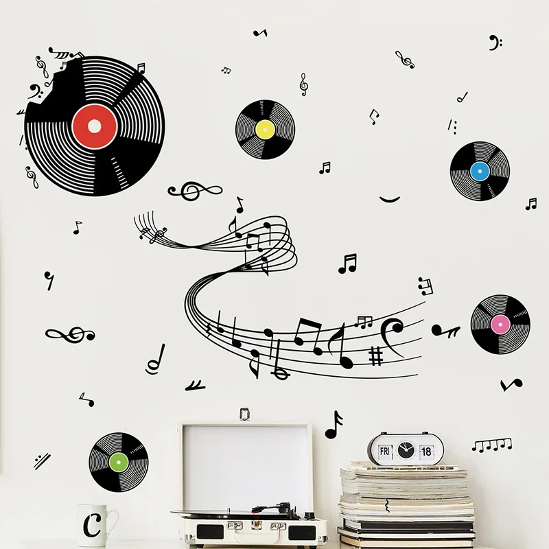 Creative Record Musical Note Wall Stickers Living Room Sofa Background Decoration Mural Bedroom Home Decor Self Adhesive Decals - Image 6