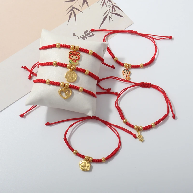 2025 Snake Year Lucky Red Rope Bracelet Chinese Style Zodiac Snake Braided Hand Chain Women Fashion Jewelry Xmas New Year Gift