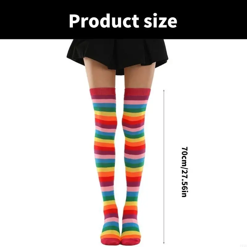 195E Oberschenkelstrümpfe, bunt, Regenbogenfarben, gestreift, Oberschenkelstrümpfe, Overknee-Socken, Beinstulpen für Damen,
