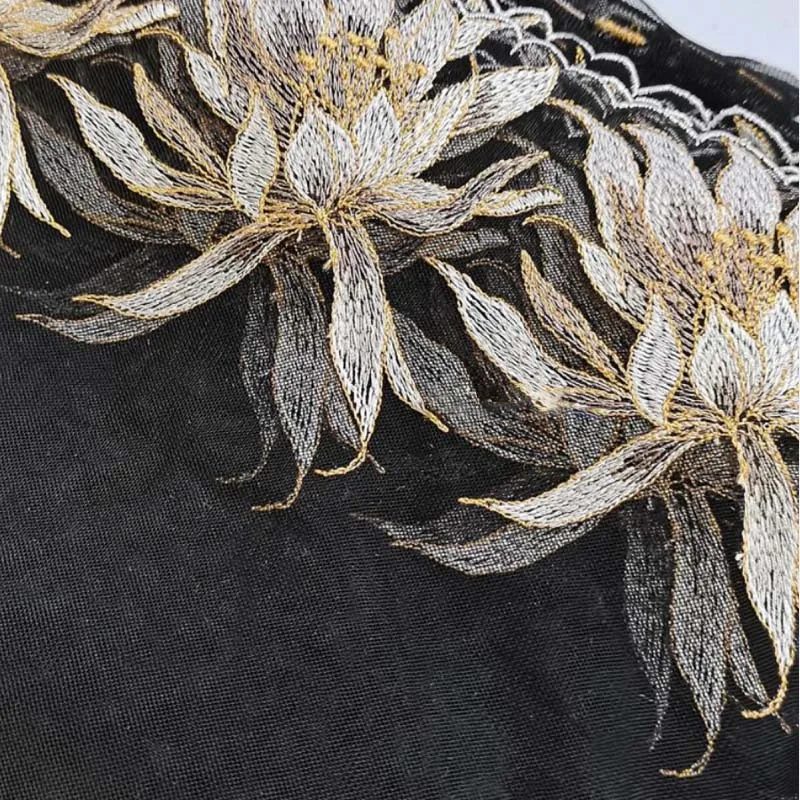 14Yards Black Mesh Tulle Embroidery Lace Trim Big Golden Flowers Fabrics Lingerie Sewing Craft DIY Apparel Fabric Lace Garment