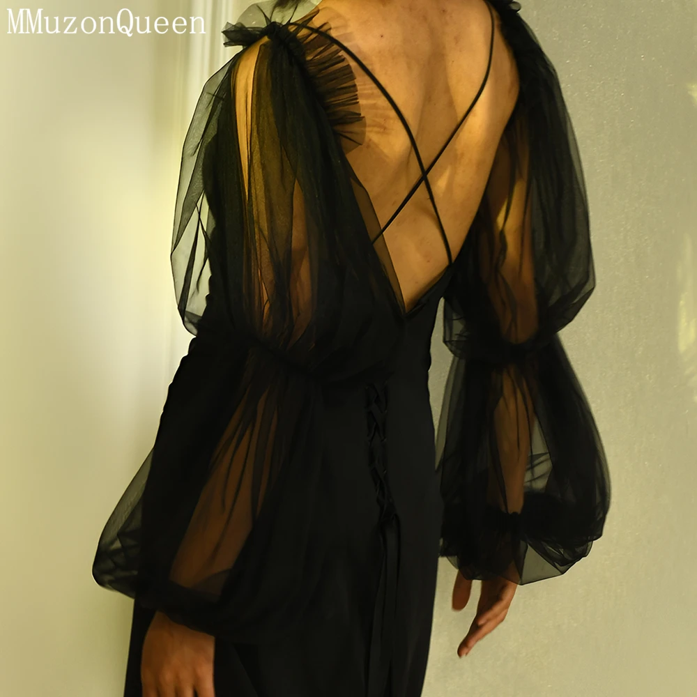 

TOPQUEEN Black Bubble Sleeves Tulle Gloves Bridal Gloves Black Elastic Detachable Women'S Wedding Accessories Mm26