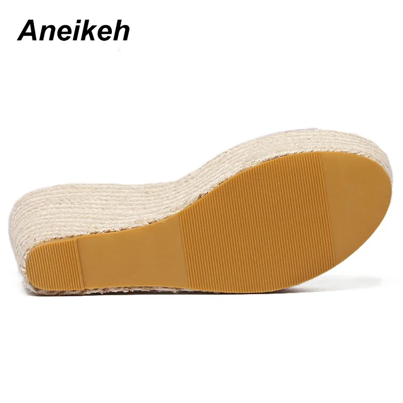 Aneikeh Fashion Summer Women\'s PVC Transparent Slippers Solid Platform Wedges Heels Office Shoes Size 34-40