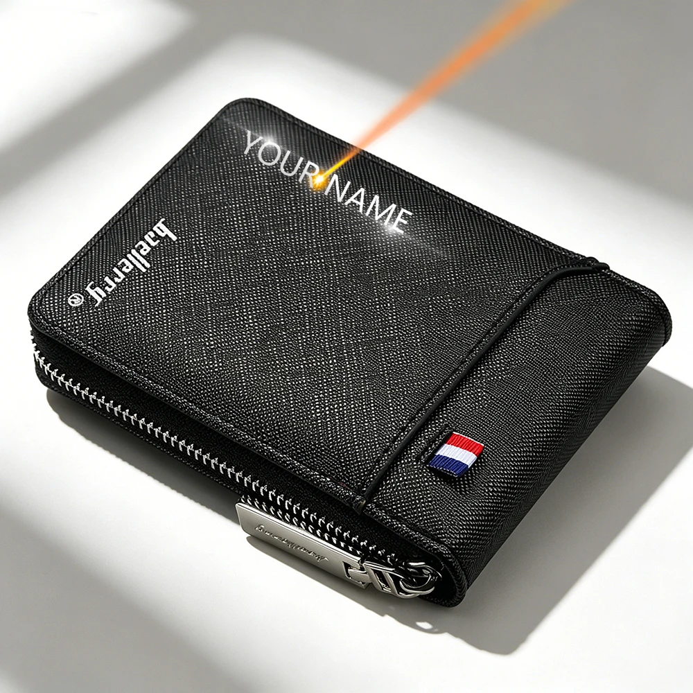 Baellerry Mini Men Card Wallets Name Print 9 Card Holders Zipper Card Wallet Simple Thin Male Card Purse Mini Carteria