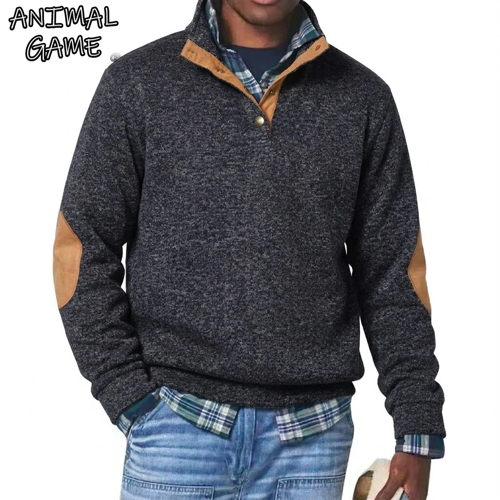 Luxuriöser Stehkragen-Pullover mit Langen Ärmeln, Frühling-Knopfleisten-Pullover, Outdoor-Gym-Herren-Herbst-Sweater, Arbeits-Hoodies für Männer