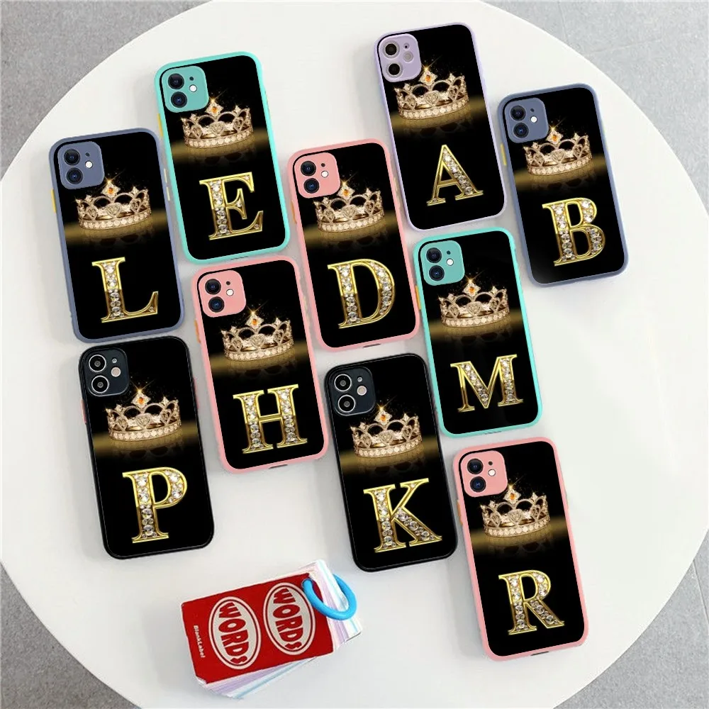 Black Diamond Crown Letter  For iPhone 14 X XR XS 7 8 Plus 11 12 13 pro MAX 13mini Matte Shockproof Case