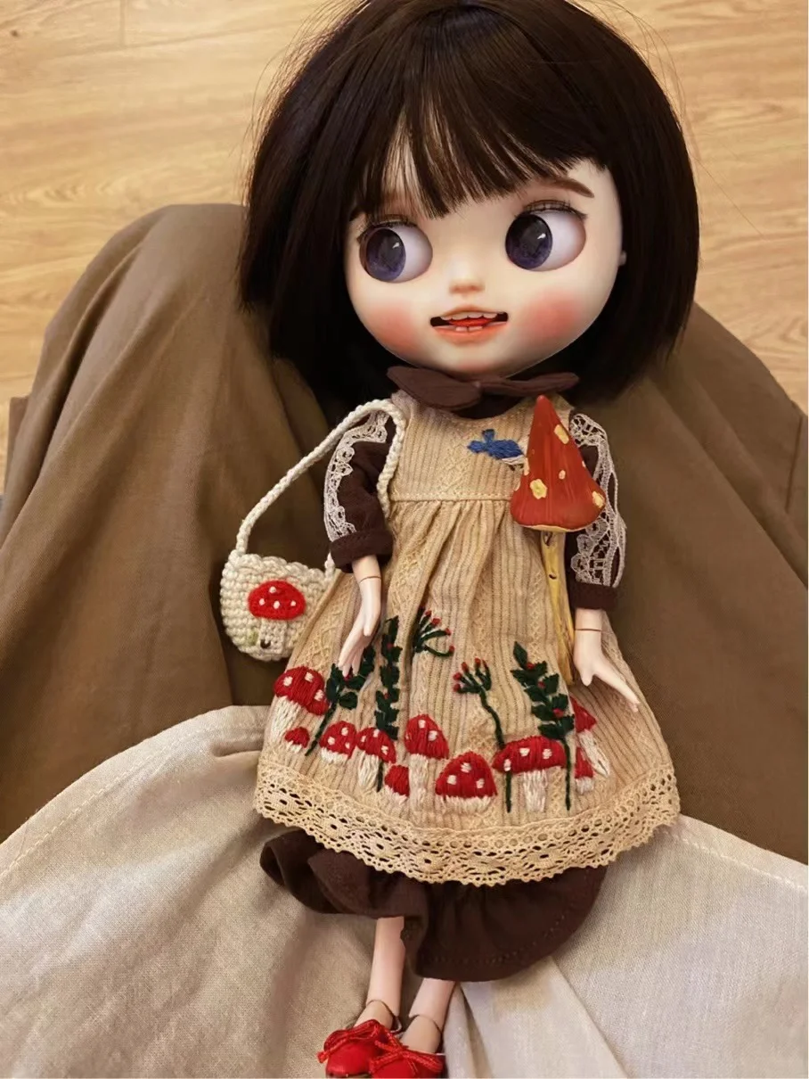 Hand embroidery Blythe clothes dress Mushroom forest skirt 1/6 30cm (Fit Pullip,Ob24, Licca、monst、holala、Azone,ICY, JerryB)